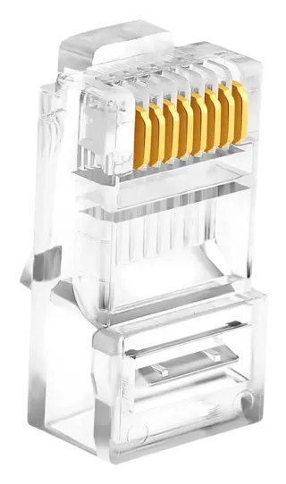 CONECTOR RJ45 MACHO UTP CAT 5E CON GUÍA DE HILOS, 50µ ORO