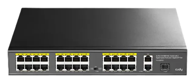 Switch POE+ 24 Puertos 10/100M 2 Uplink Gigabit 1 SFP FS1026PS1