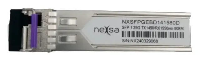Transceptor SFP Bidi 1000BASE-BX-U 1.25GBPS TX1490NM RX1550NM 80KM LC Monomodo DOM NXSFPGEBD141580D
